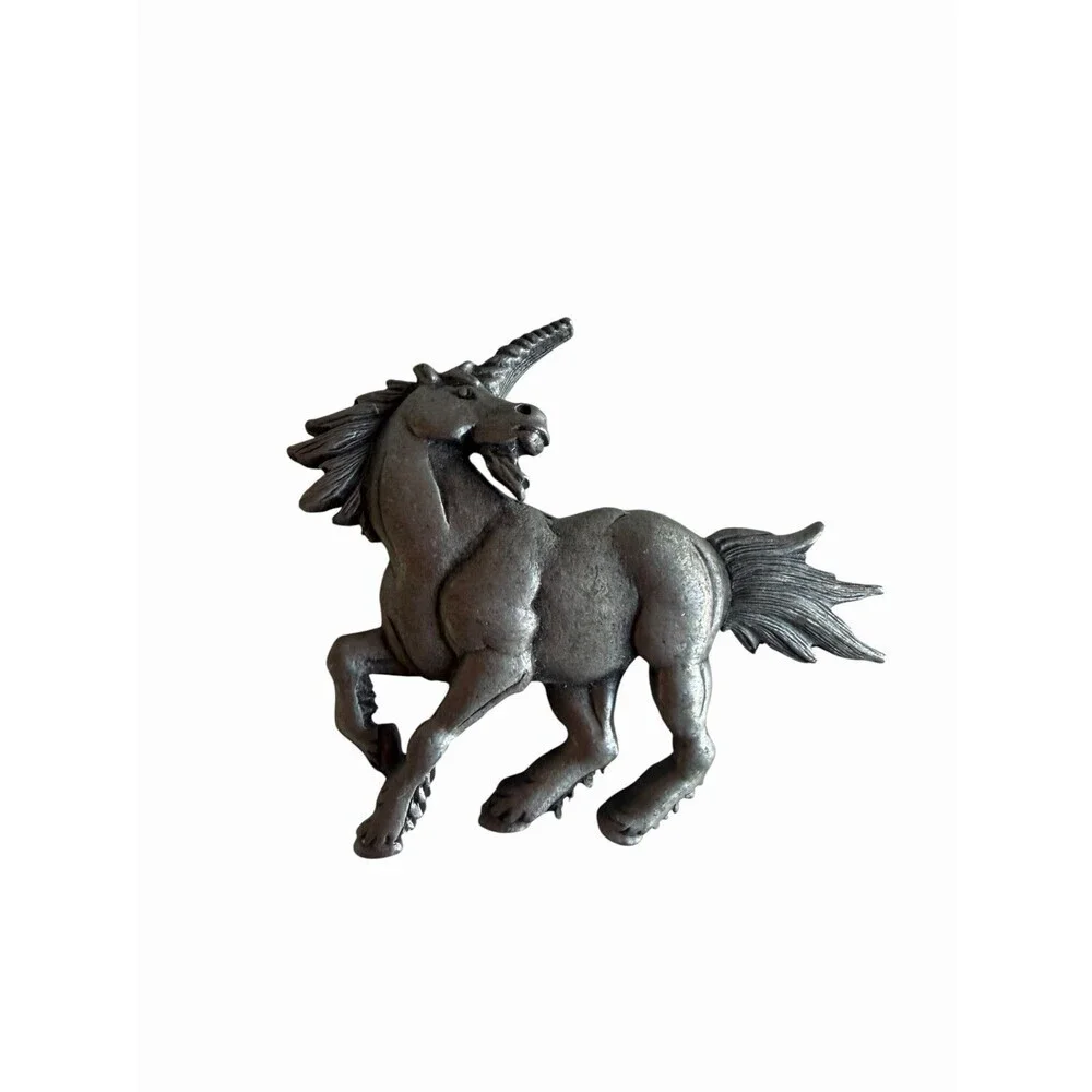 Vintage JJ Jonette Unicorn Brooch Silver Tone 2” Fantasy Pin Signed Mythical